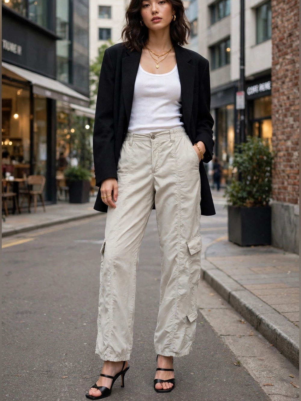 Zara Women's Cargo Pants in Light Beige